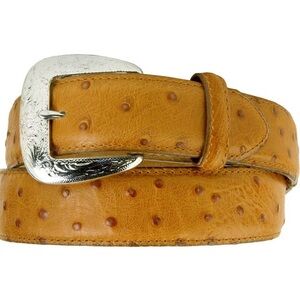 Tony Lama Tan Ostrich embossed Leather Belt with removable Silver Buckle